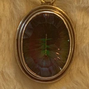 Mystic topaz pendant, silver setting